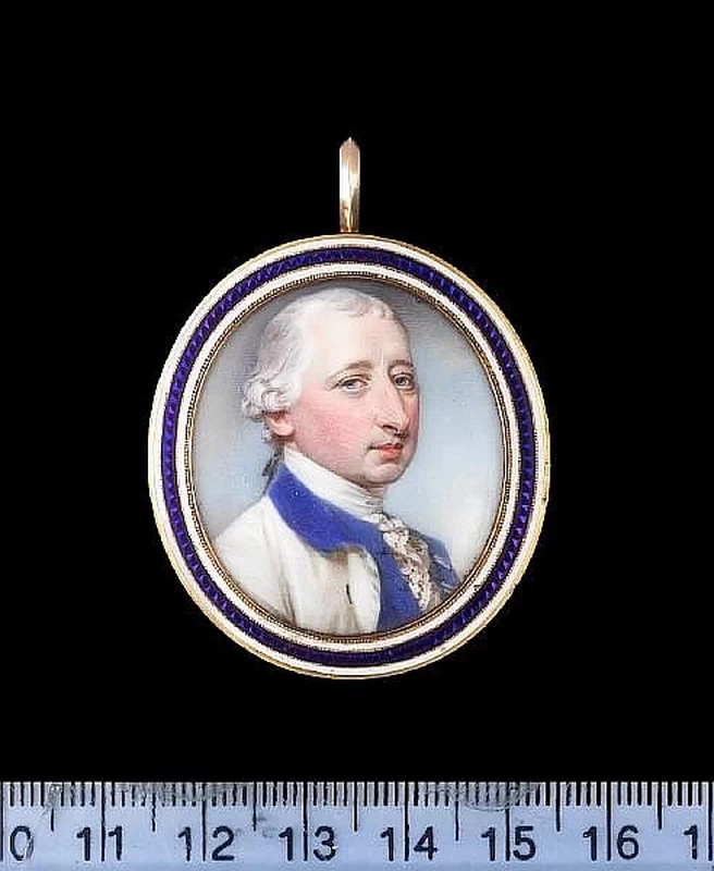 Ritratto di Josiah Martin (1737 - 1786), indossa un camice bianco con colletto e fodera blu, gilet blu abbinato